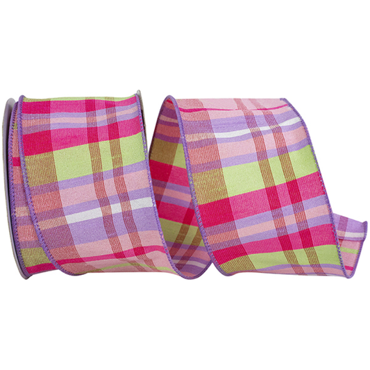 PASTEL DUPIONI PLAID BRIGHT WIRED EDGE RIBBON