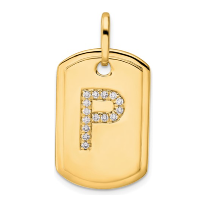 Custom 14k Yellow Gold Diamond Initial Dog Tag Charm