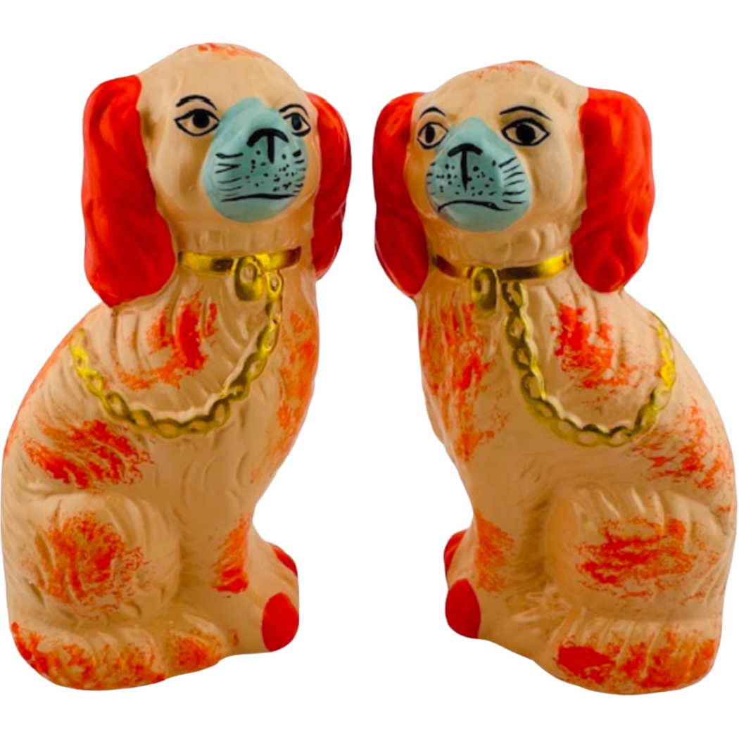 Petite Peach Staffordshire Dogs, Pair