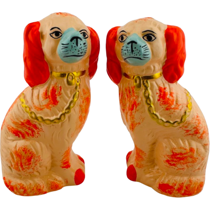 Petite Peach Staffordshire Dogs, Pair