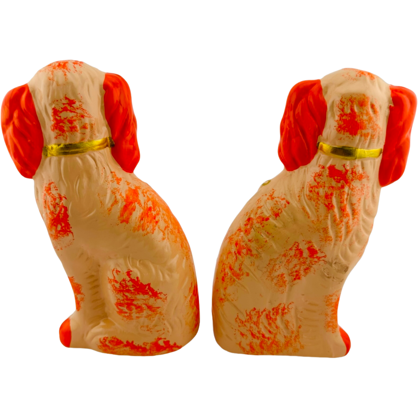 Petite Peach Staffordshire Dogs, Pair