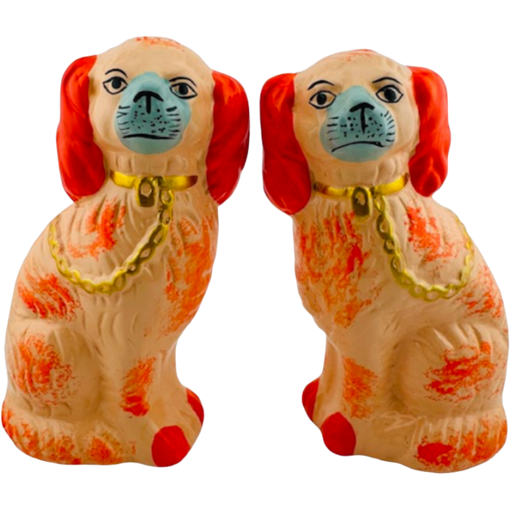 Petite Peach Staffordshire Dogs, Pair