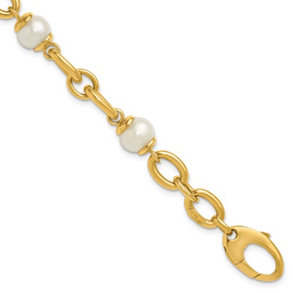 Freshwater Cultured Pearl Fancy Link Bracelet – 14k Yellow Gold-Made in Italy