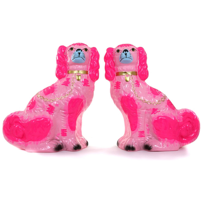 Neon Pink Preppy Large Staffordshire Spaniels, Pair