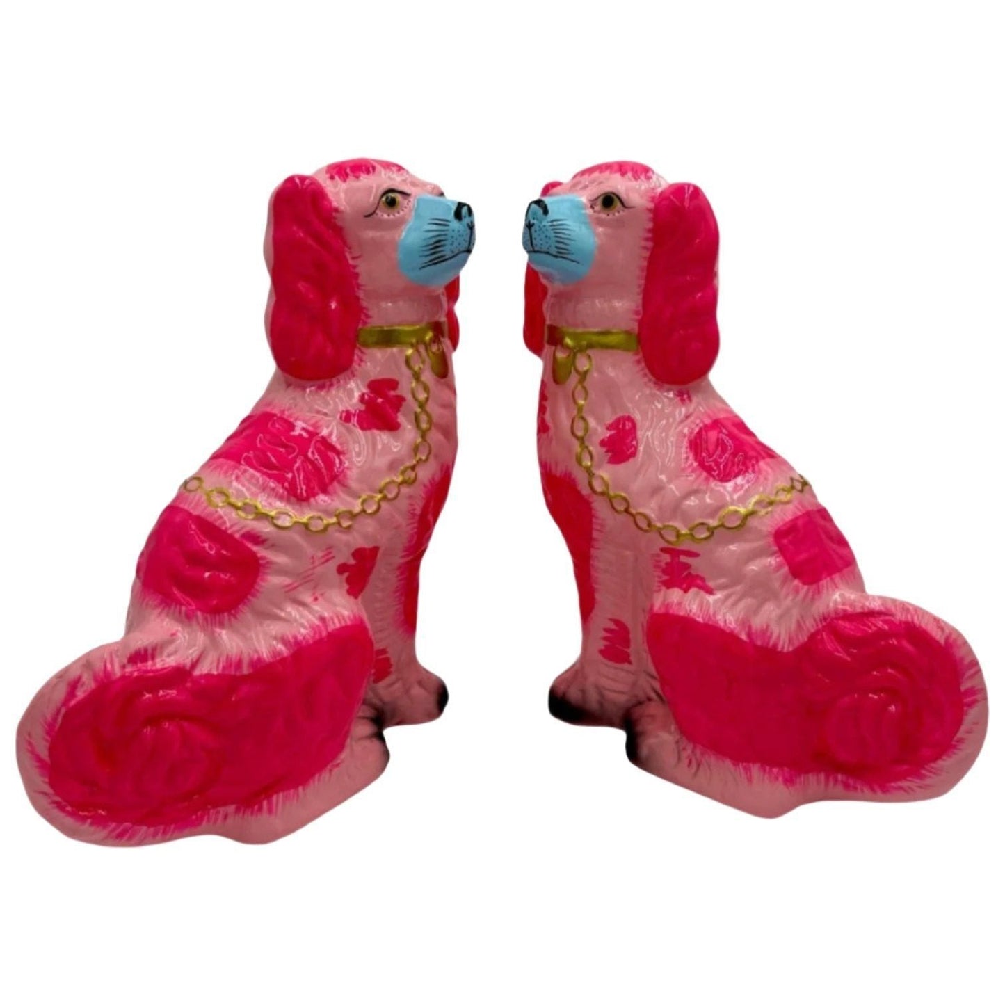 Neon Pink Preppy Large Staffordshire Spaniels, Pair