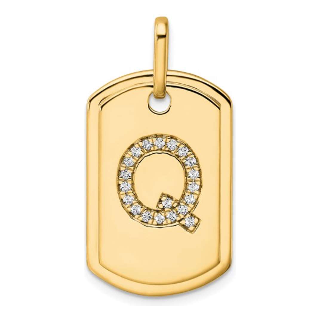 Custom 14k Yellow Gold Diamond Initial Dog Tag Charm