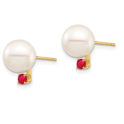 8-8.5mm Freshwater Pearl & Gemstone Earrings – 14K Yellow Gold