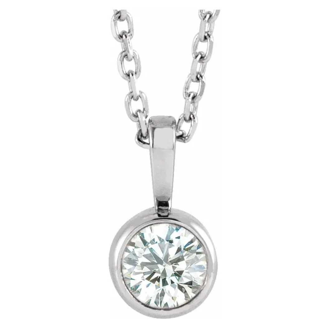 14K Gold 4mm 1/4 CT Lab-Grown Diamond Bezel-Set Solitaire Necklace (16-18”)