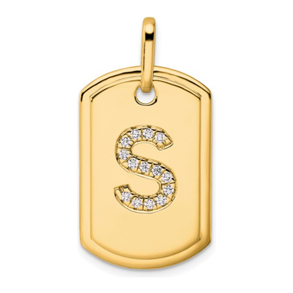 Custom 14k Yellow Gold Diamond Initial Dog Tag Charm