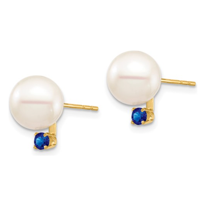 8-8.5mm Freshwater Pearl & Gemstone Earrings – 14K Yellow Gold