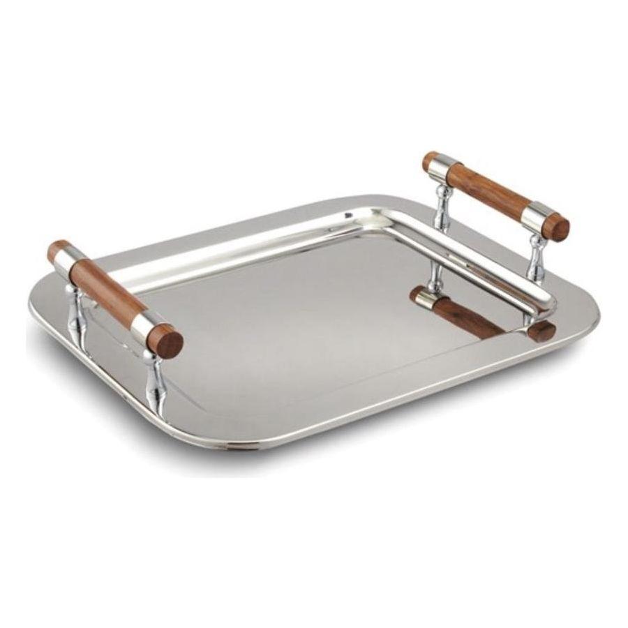 Stainless Steel Medium Rectangular Tray with Wood Handles