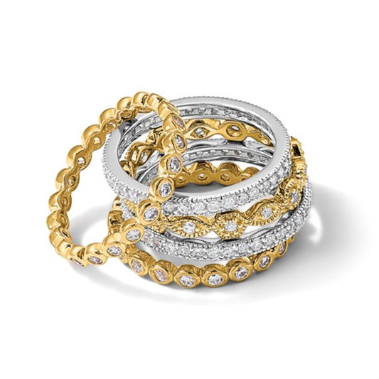 Sterling Silver Gold-Plated Stackable CZ Eternity Ring Set (5-Piece)
