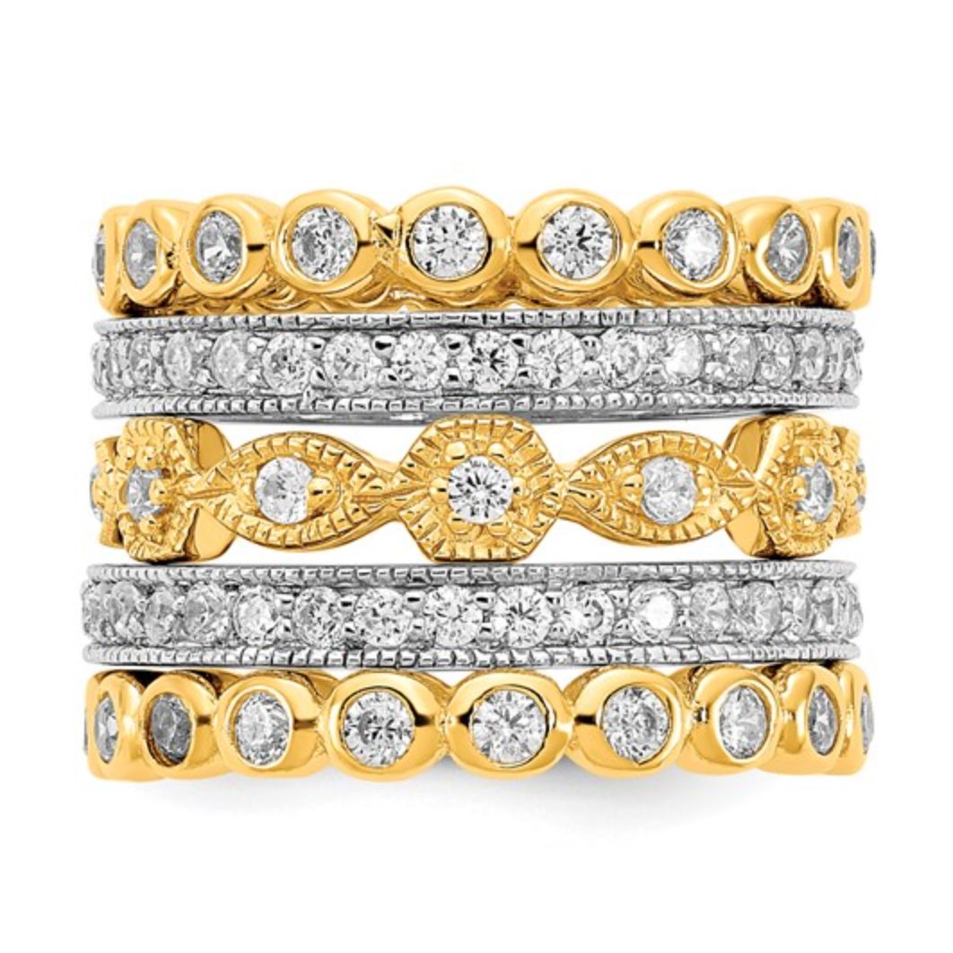 Sterling Silver Gold-Plated Stackable CZ Eternity Ring Set (5-Piece)