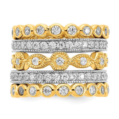 Sterling Silver Gold-Plated Stackable CZ Eternity Ring Set (5-Piece)
