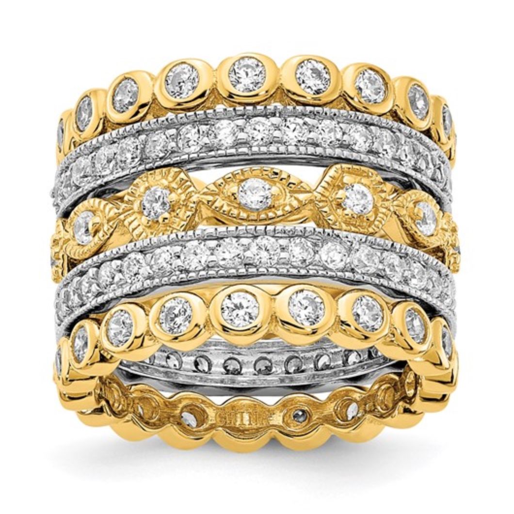 Sterling Silver Gold-Plated Stackable CZ Eternity Ring Set (5-Piece)