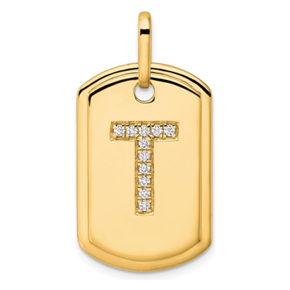 Custom 14k Yellow Gold Diamond Initial Dog Tag Charm