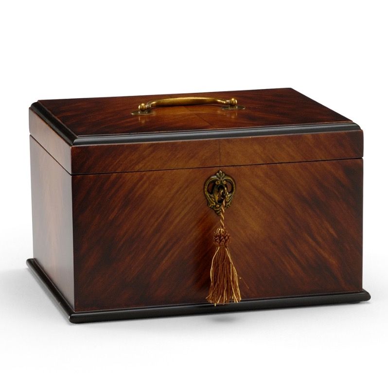 Wood Tea Caddy Box with Brass Handles — A Classic Decorative Statement Piece