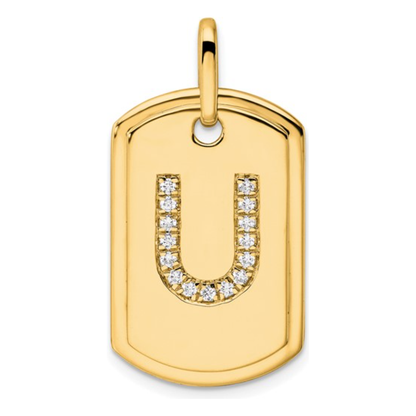 Custom 14k Yellow Gold Diamond Initial Dog Tag Charm