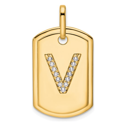 Custom 14k Yellow Gold Diamond Initial Dog Tag Charm