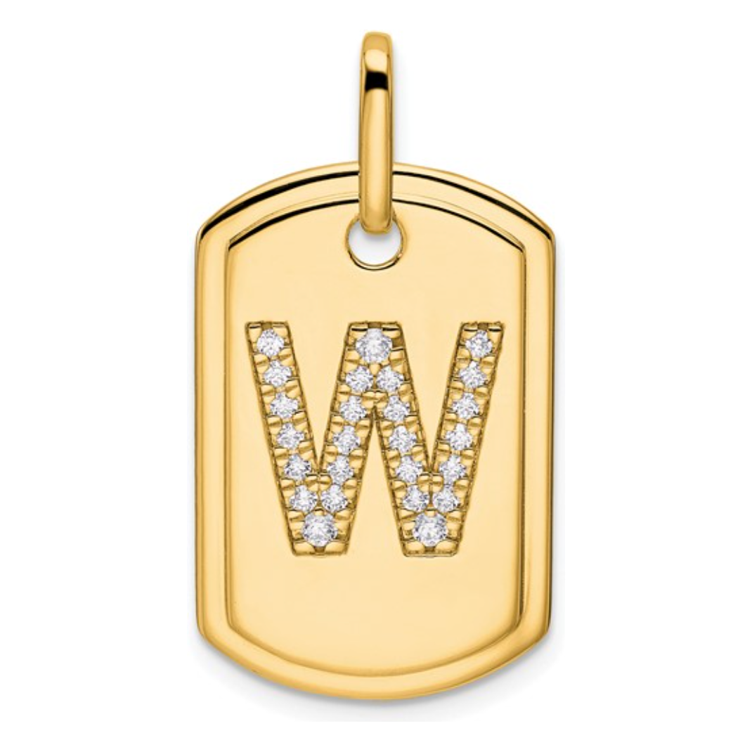 Custom 14k Yellow Gold Diamond Initial Dog Tag Charm