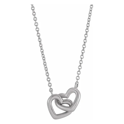 14K Yellow Gold Or 14K White Gold Interlocking Heart Necklace – 16”