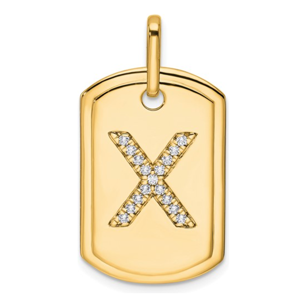 Custom 14k Yellow Gold Diamond Initial Dog Tag Charm