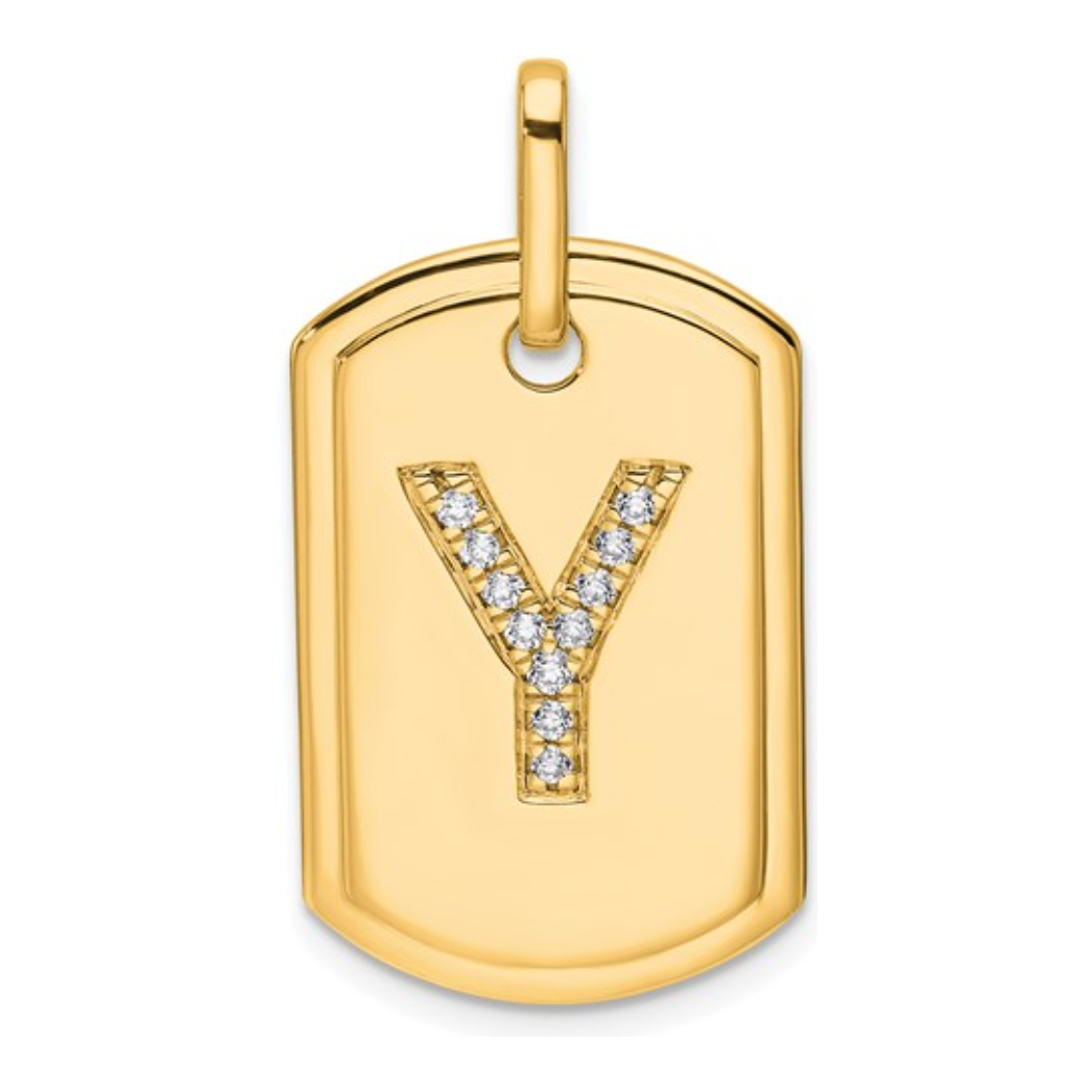 Custom 14k Yellow Gold Diamond Initial Dog Tag Charm
