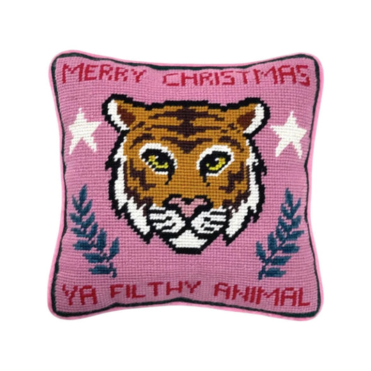 Merry Christmas Ya Filthy Animal Needlepoint Pillow