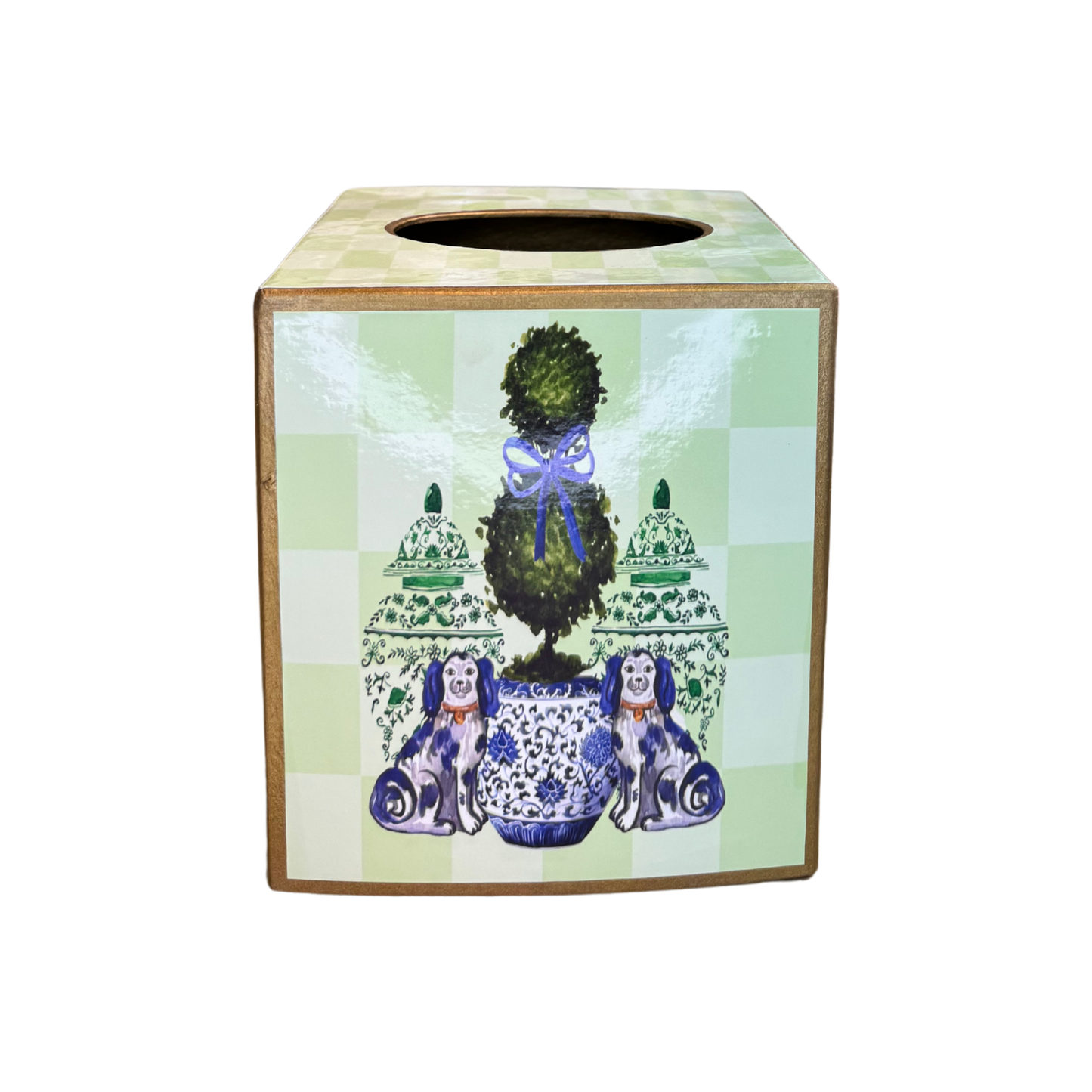 Paper Mache Kleenex Box -Staffordshire dogs and topiary