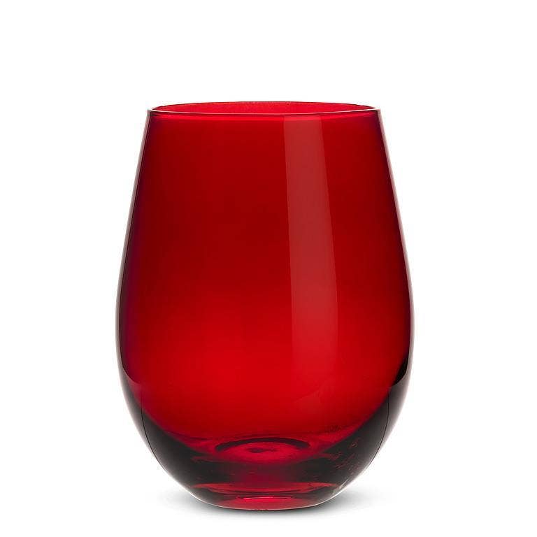 Red Stemless Wine Glass
