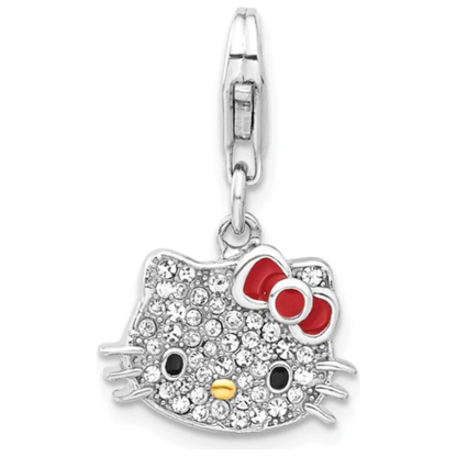 Hello Kitty Gold-Tone Sterling Silver Enamel & Crystal Charm with Lobster Clasp