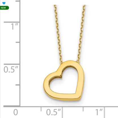 Elegant 14K Yellow Gold Polished Open Heart Necklace - 18" Chain or 16" Chain with 2" extension