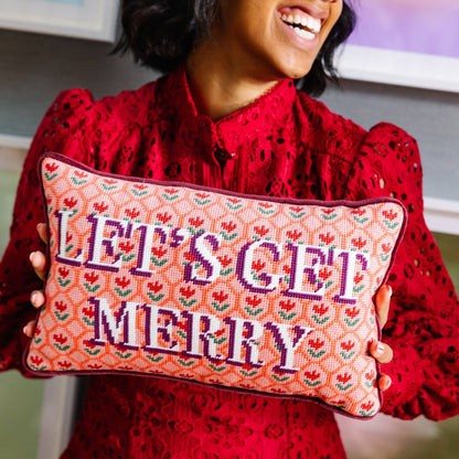 Let's Get Merry Needlepoint Pillow