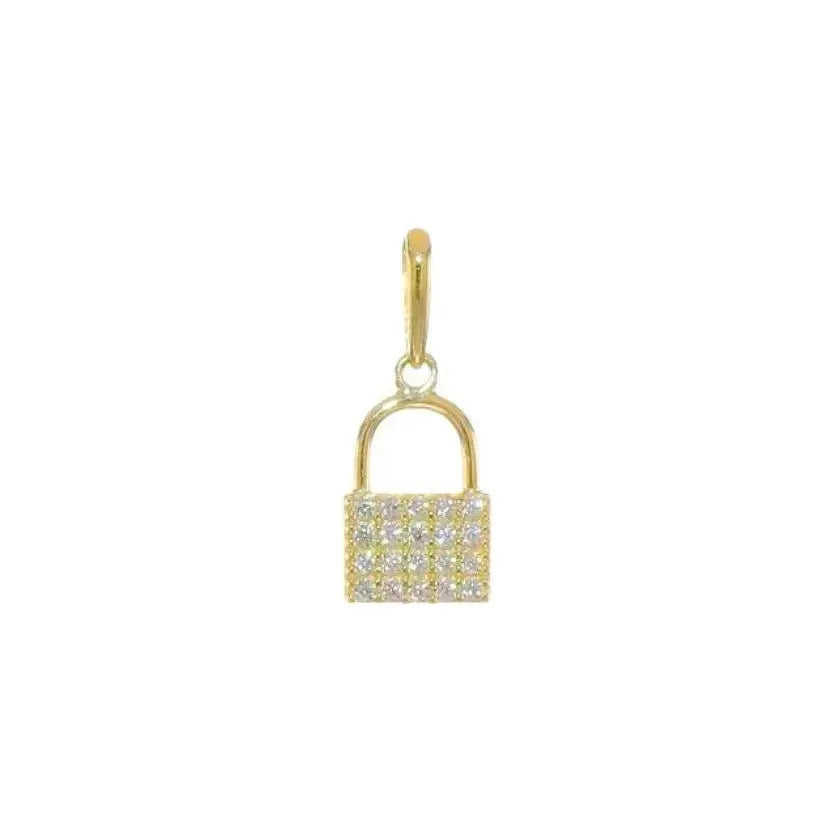 Elegant 10K Yellow Gold CZ Lock Charm