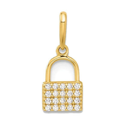 Elegant 10K Yellow Gold CZ Lock Charm