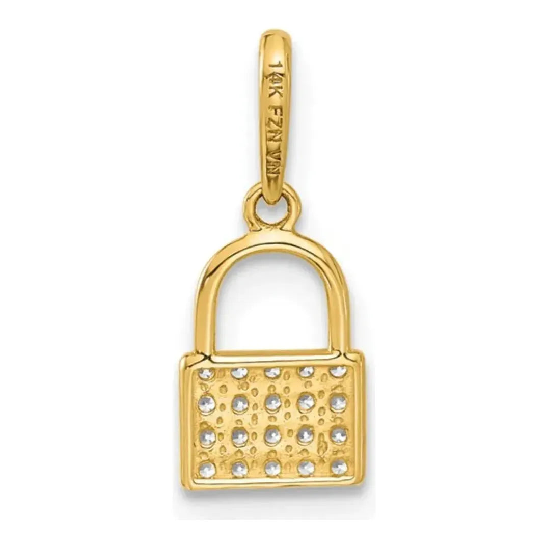 Elegant 10K Yellow Gold CZ Lock Charm