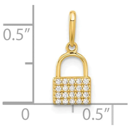 Elegant 10K Yellow Gold CZ Lock Charm