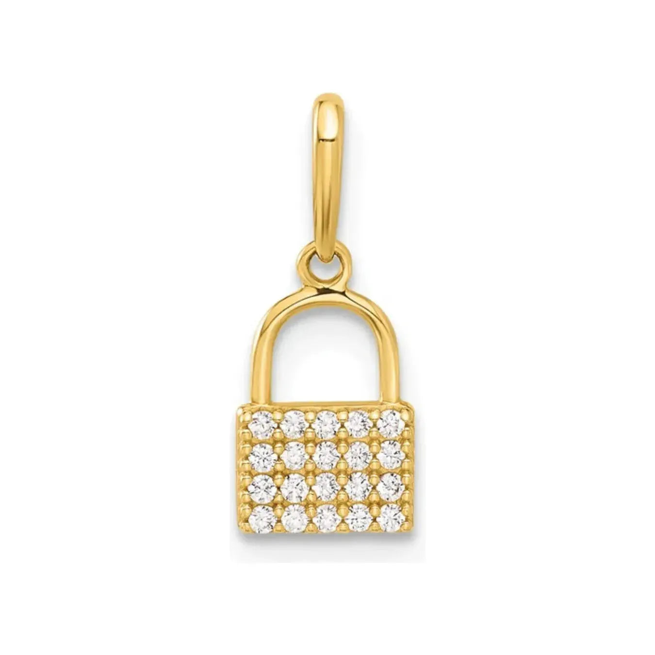 Elegant 10K Yellow Gold CZ Lock Charm