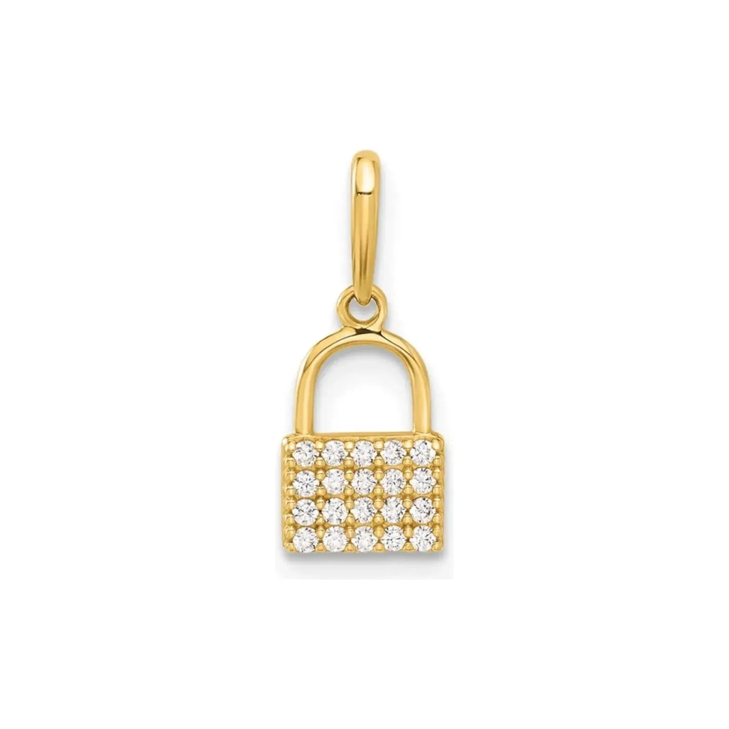 Elegant 10K Yellow Gold CZ Lock Charm