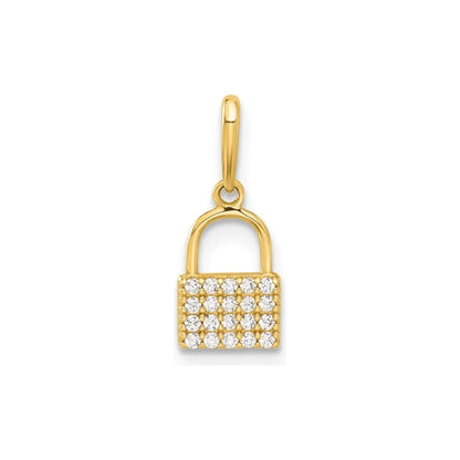 Elegant 10K Yellow Gold CZ Lock Charm