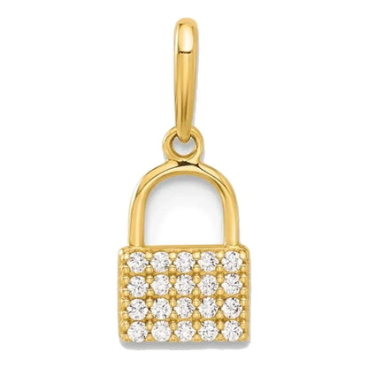 Elegant 10K Yellow Gold CZ Lock Charm