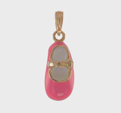 Charming 14K Yellow Gold & Pink Enamel 3-D Baby Shoe Charm