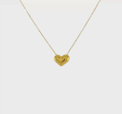 14K Polished Puffed Heart Necklace with 18" 14K Gold Chain