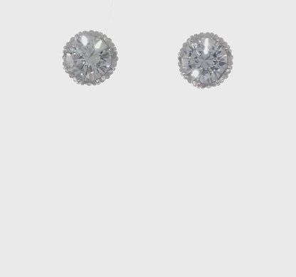 Sterling Silver Rhodium-Plated Brilliant-Cut CZ Round Stud Earrings