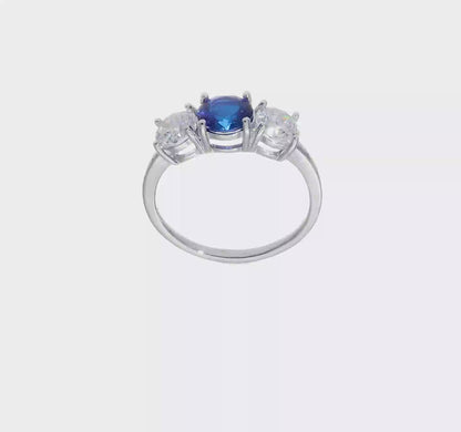 Created Spinel & CZ Three-Stone Ring in Rhodium-Plated Sterling Silver