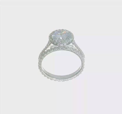 Sterling Silver Rhodium-Plated CZ Halo Engagement Ring & Eternity Band Set