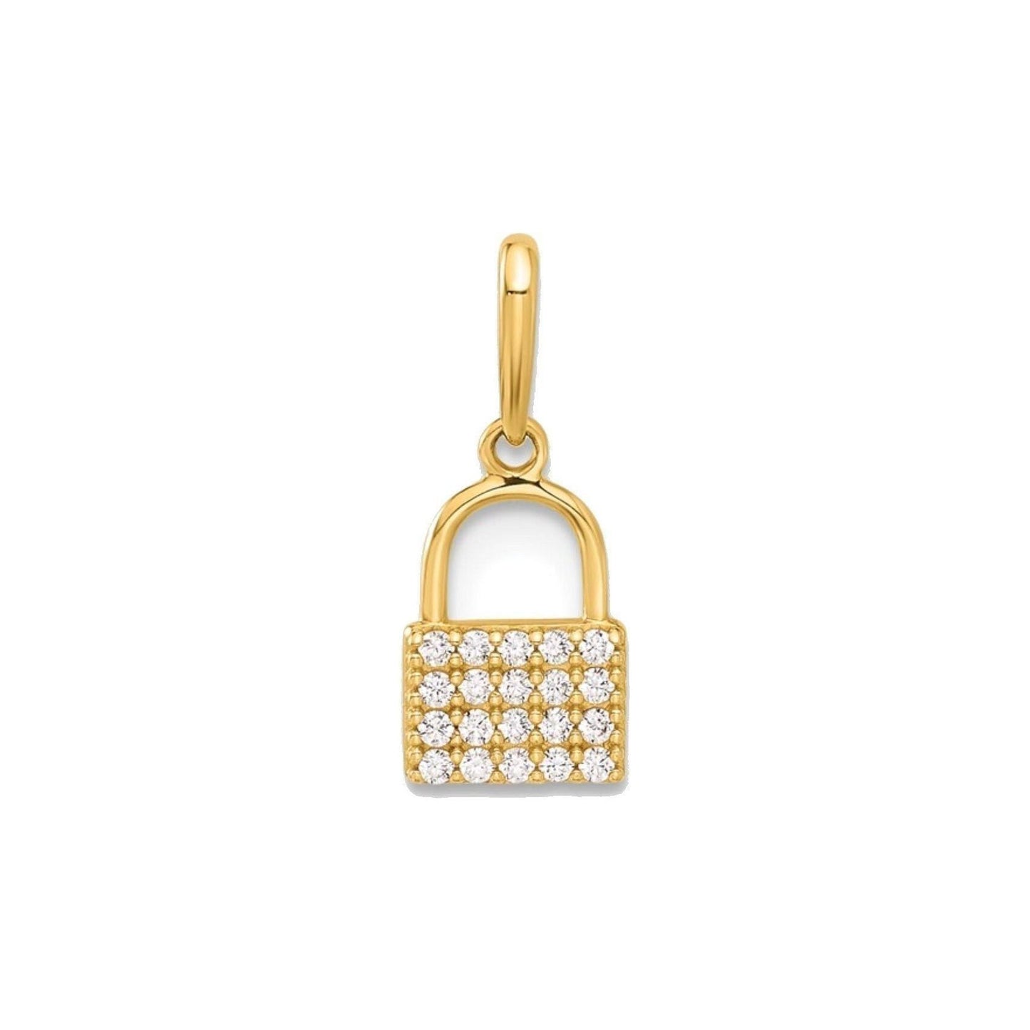 Elegant 10K Yellow Gold CZ Lock Charm