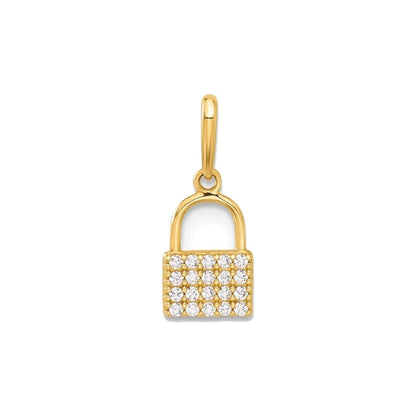 Elegant 10K Yellow Gold CZ Lock Charm