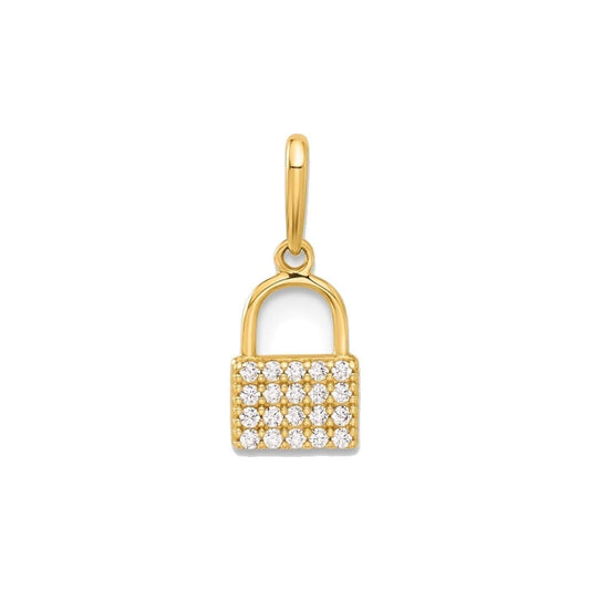 Elegant 10K Yellow Gold CZ Lock Charm