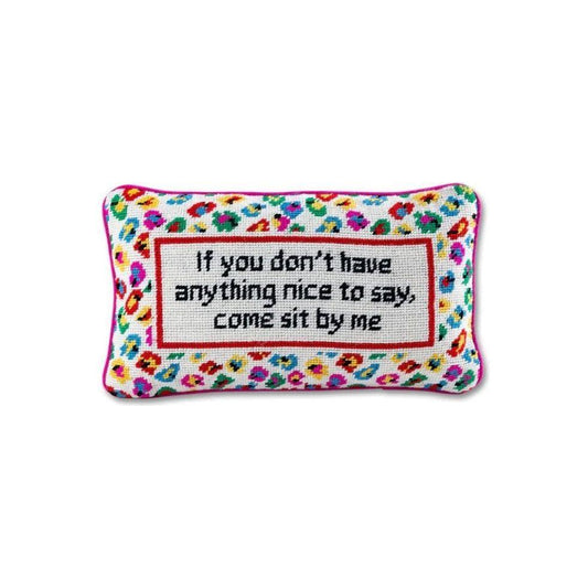 "Come Sit By Me" Needlepoint Pillow - A Cheeky Invitation